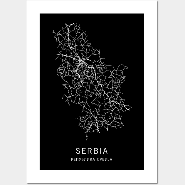 Serbia Road Map Wall Art by ClarkStreetPress